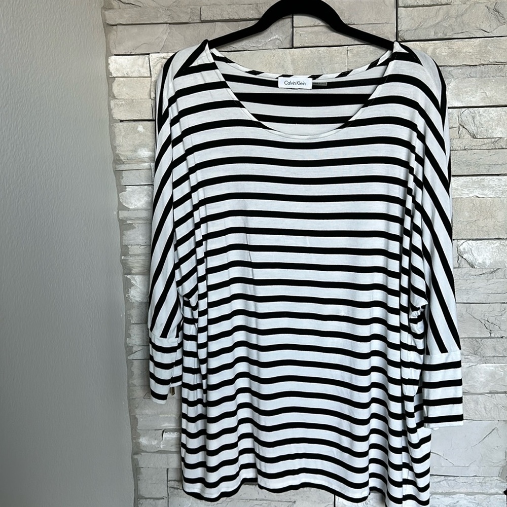Women's Calvin Klein Striped Shirt with Gold zippered cuffs